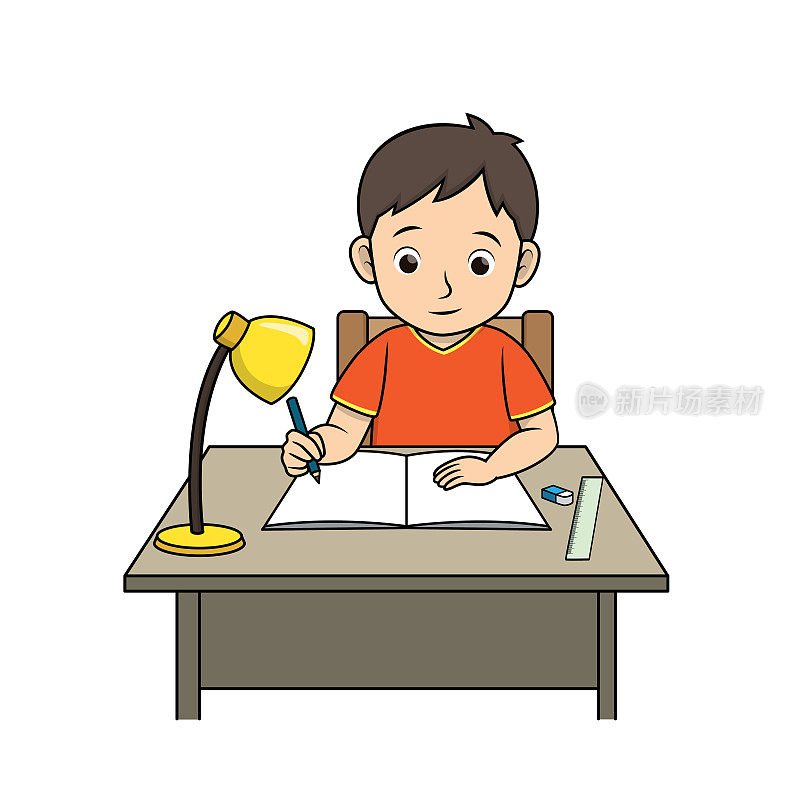 向量插图的孩子的活动着色书页与一个男孩读书的图片。
