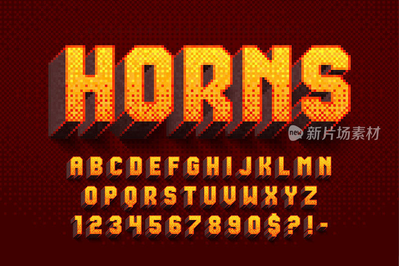 像素向量字母设计，类似于8位体游戏。