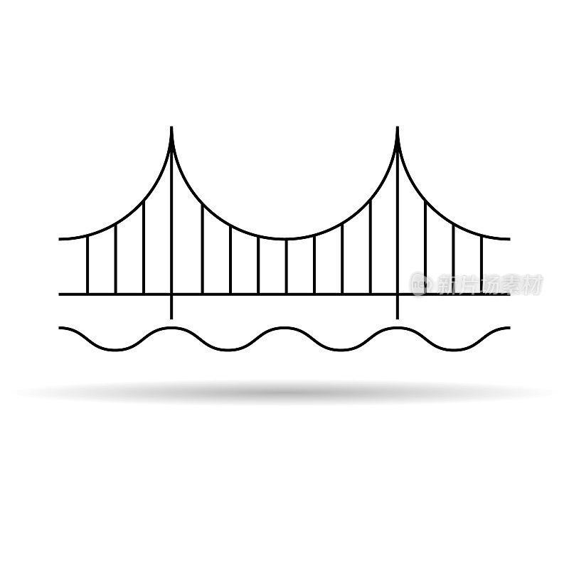 桥梁icon用剪影、城市建筑设计、旅游线路建设符号矢量插图