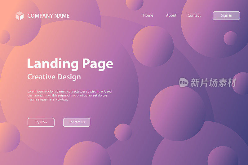 着陆页模板-抽象几何背景与紫色梯度圆