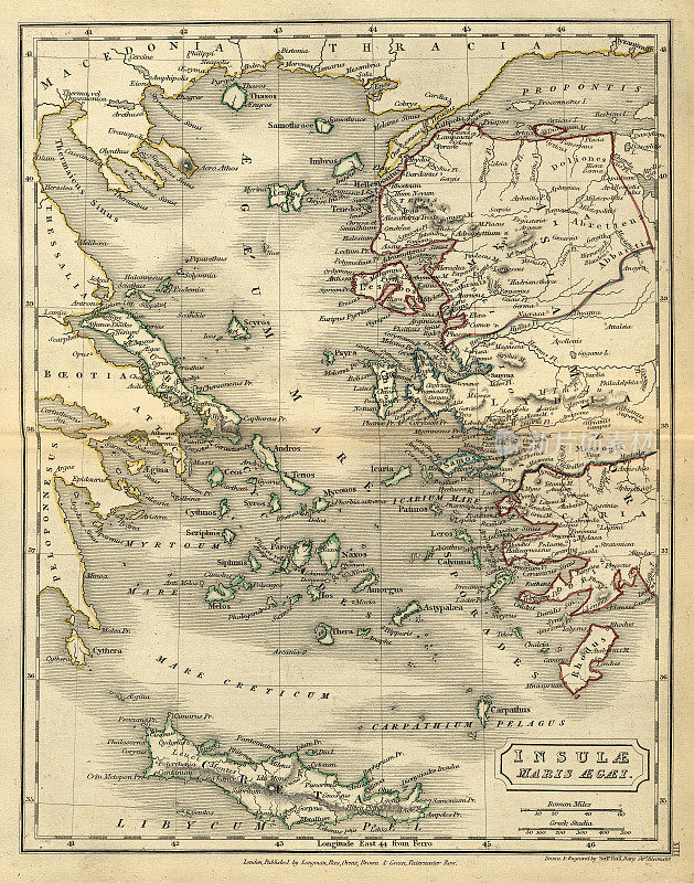 古希腊的古董地图，爱琴海岛屿的马里斯埃盖岛