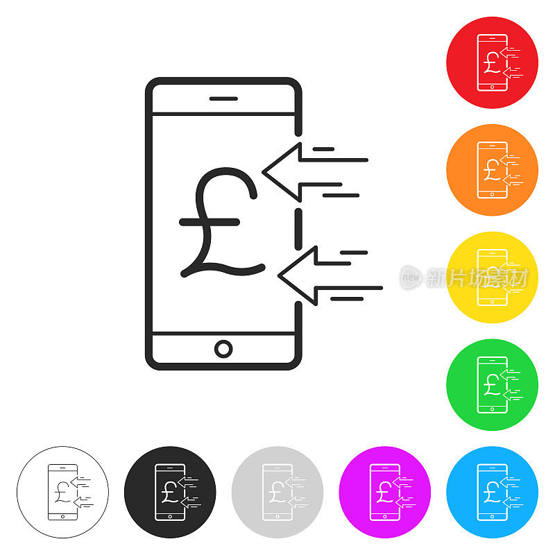 用智能手机接收英镑。彩色按钮上的图标