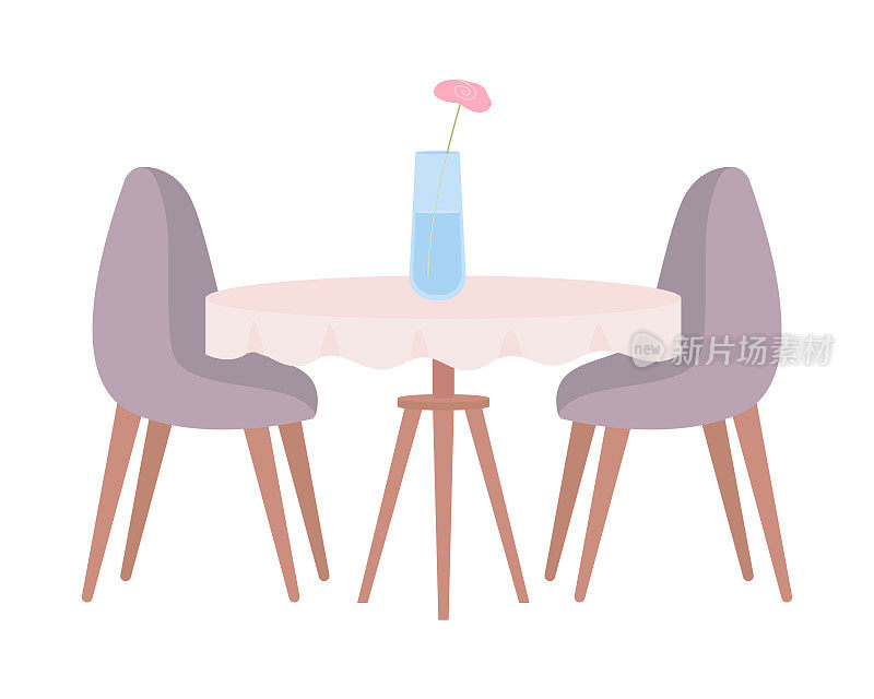 餐厅桌椅半平面颜色矢量对象