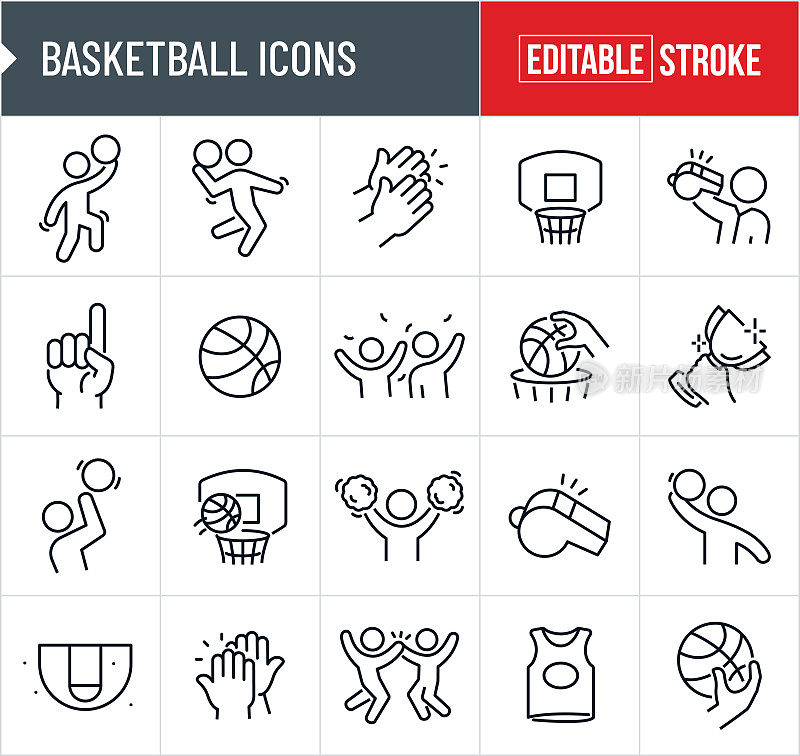 篮球细线图标-可编辑的笔画