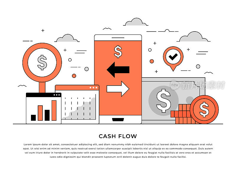 现金流概念细线插图