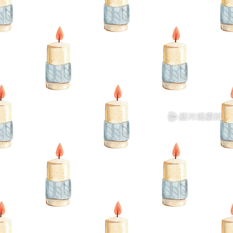 水彩燃烧蜡烛无缝的白色图案