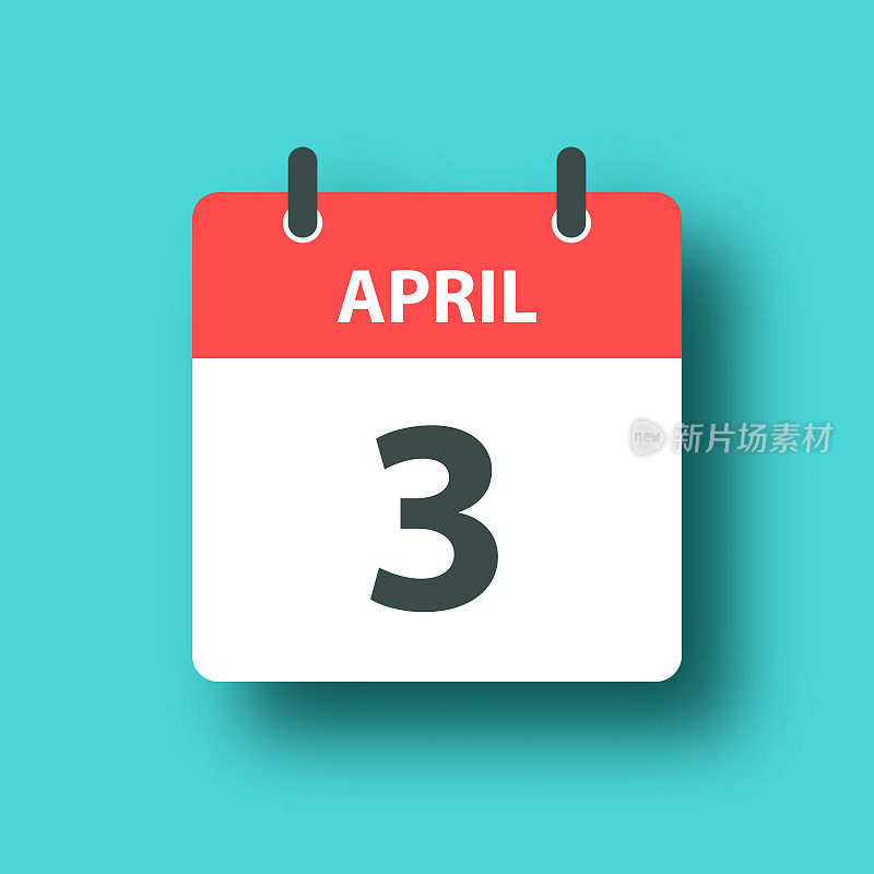 4月3日-每日日历图标在蓝色绿色背景与阴影