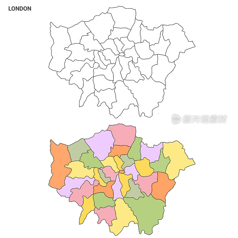 大伦敦行政地图——空白的郡或区轮廓