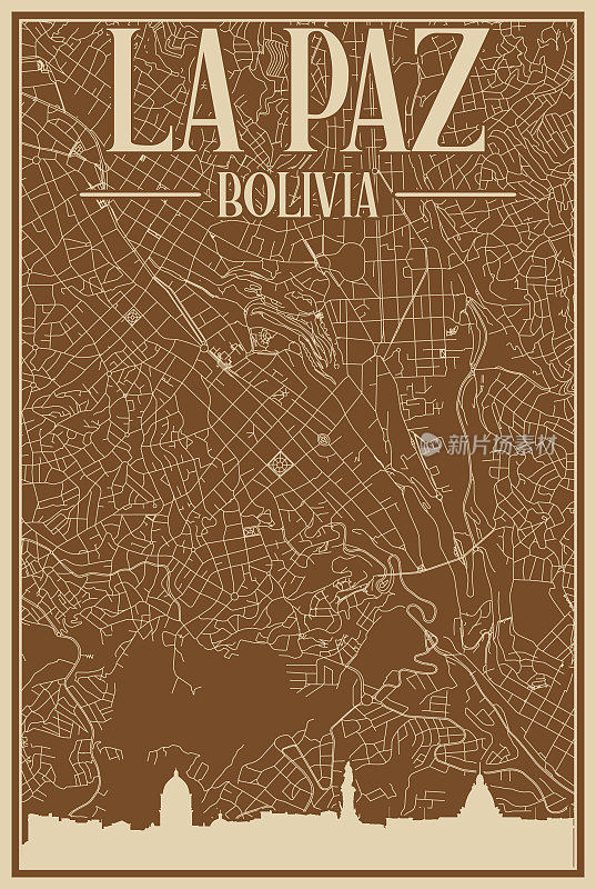 玻利维亚拉巴斯市区的路网海报