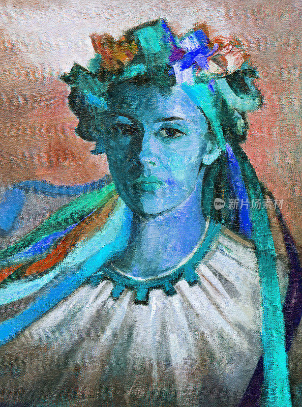 插图乌克兰一幅油画，描绘身着乌克兰民族服饰的妇女