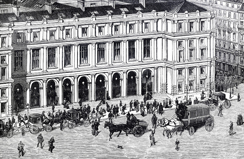 1880年法国巴黎卢浮宫街的城市生活
