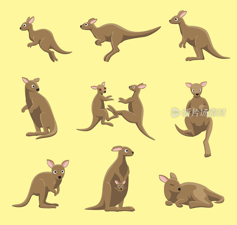 袋鼠姿态卡通矢量插图