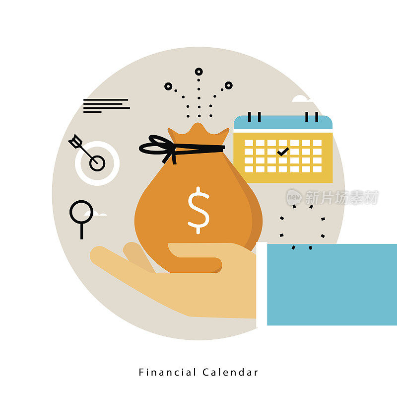 财务日历，月度预算规划，平面矢量插图