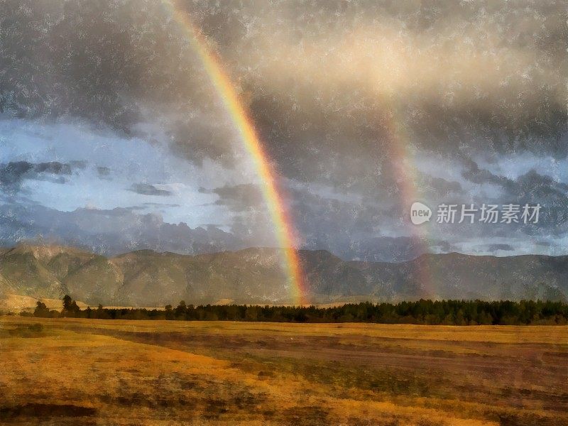 插图双彩虹雨后在山