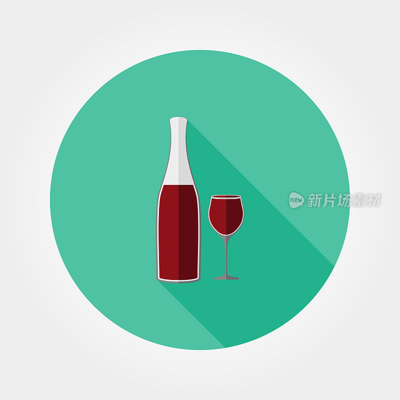 酒瓶和酒杯。图标。