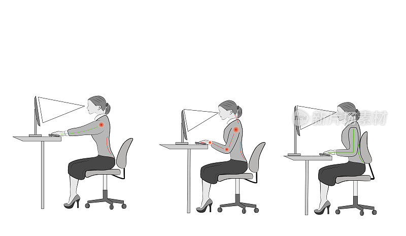 正确的坐姿工效学建议办公室职员:如何在使用电脑时坐在办公桌前