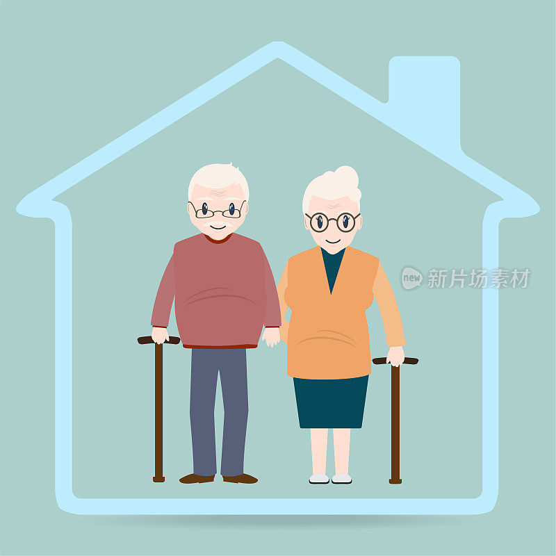 老人和家的图标，养老院的标志图标。医疗护理的概念