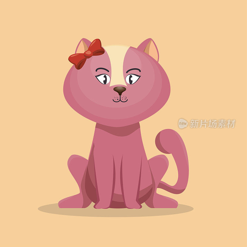 可爱的角色粉红色Kitty与蝴蝶结图标