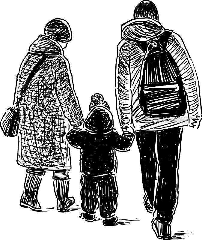 画的是一家人在散步