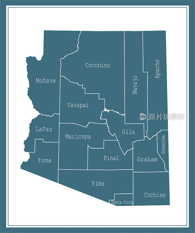 亚利桑那州县地图印刷
