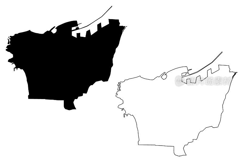 贝鲁特省(黎巴嫩共和国，黎巴嫩省)地图矢量插图，涂鸦草图贝鲁特地图