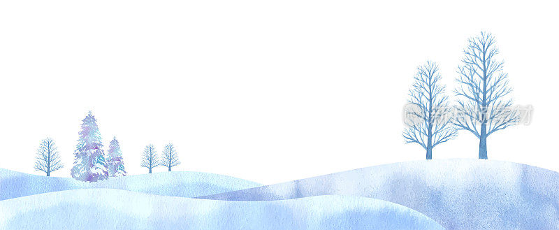 梦幻般的冬季平原图像水彩插图