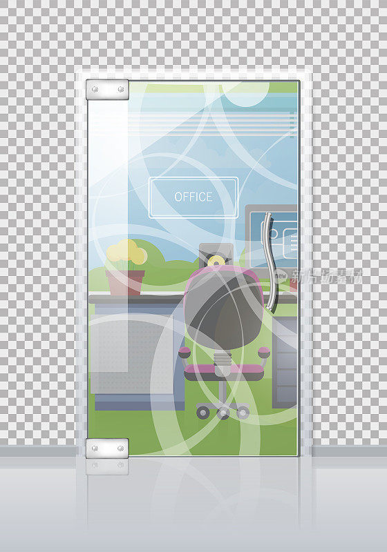 办公室内部通过玻璃门平面矢量