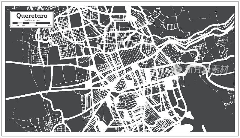 克雷塔罗墨西哥城地图复古风格。略图。