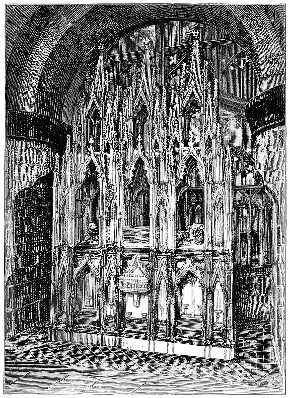 英国格洛斯特格洛斯特大教堂的爱德华二世国王墓――19世纪