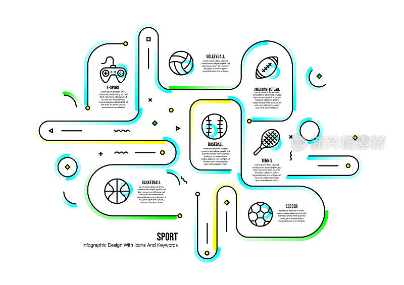 信息图表设计模板与体育关键字和图标