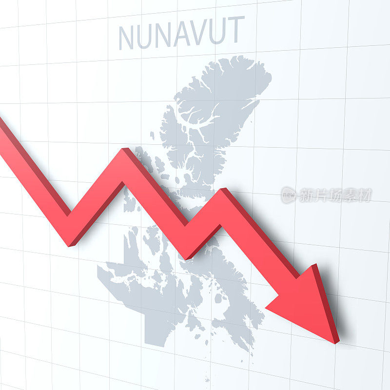 下落的红色箭头与努纳武特地图的背景