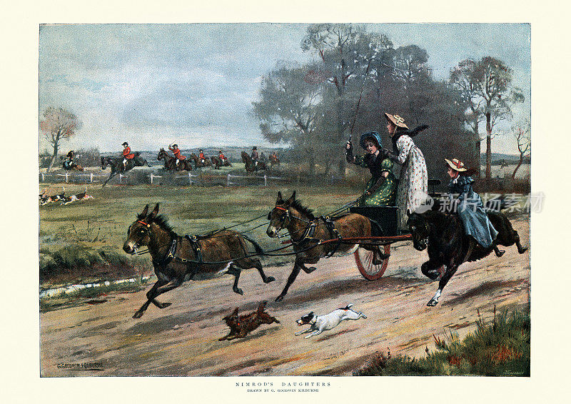 19世纪，年轻的妇女们赶着驴车高速前进