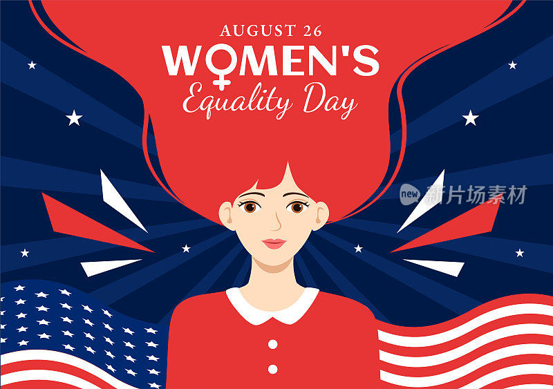 美国妇女平等日矢量插图8月26日与妇女权利历史月在平面卡通手绘背景模板