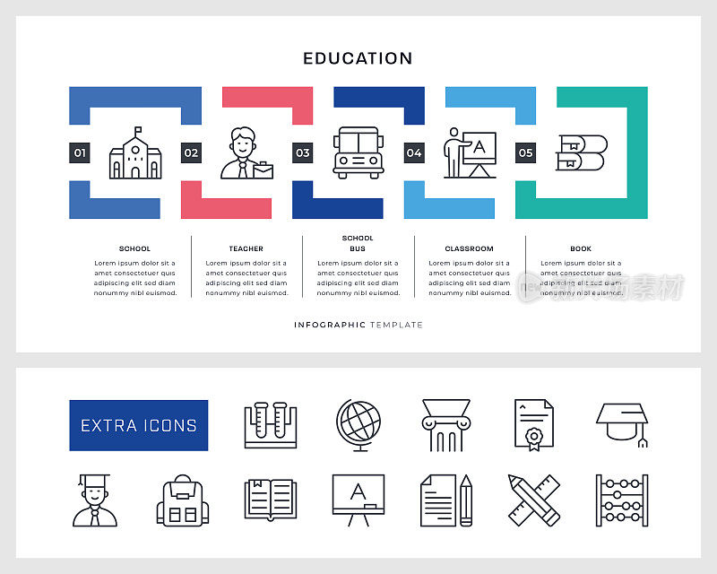 教育信息图表模板和线条图标