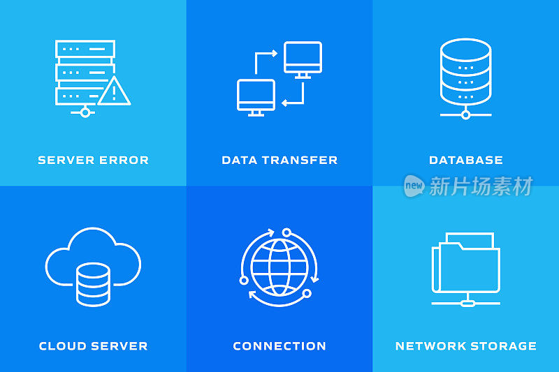 网络技术相关的矢量线图标。轮廓符号集合