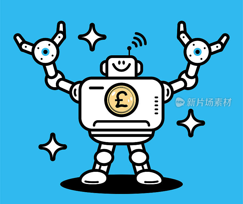一个人工智能机器人，它的身体上有一个钱的标志