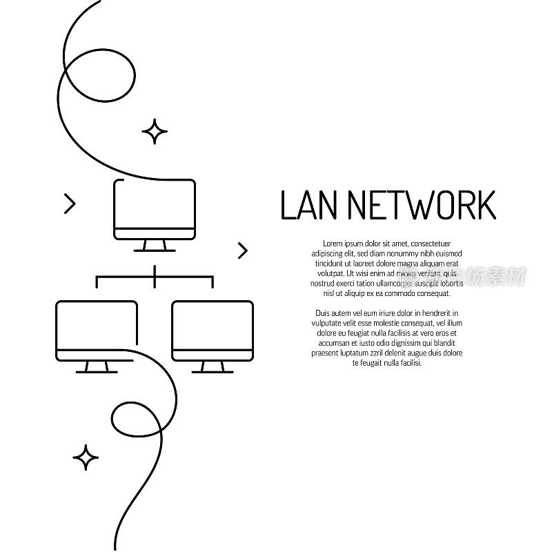局域网网络图标的连续线条绘制。手绘符号矢量插图。