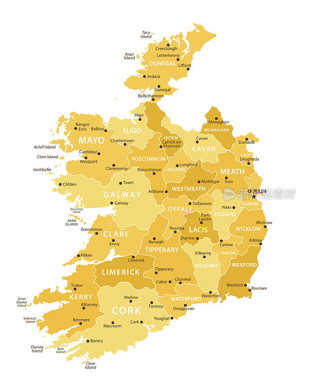 爱尔兰地图。矢量彩色地图的爱尔兰