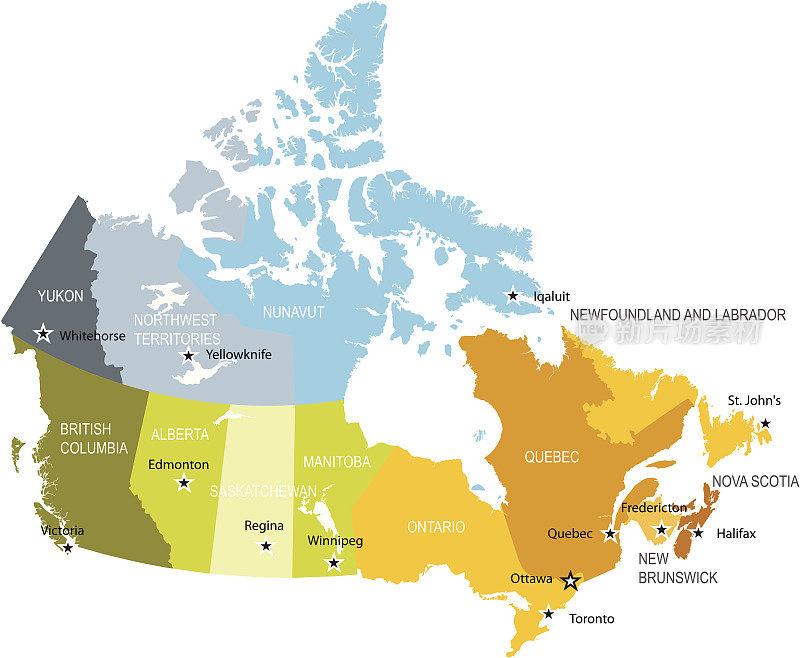 加拿大地图的省份和领土