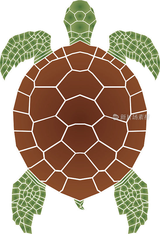 马赛克插图的棕色和绿色海龟在白色
