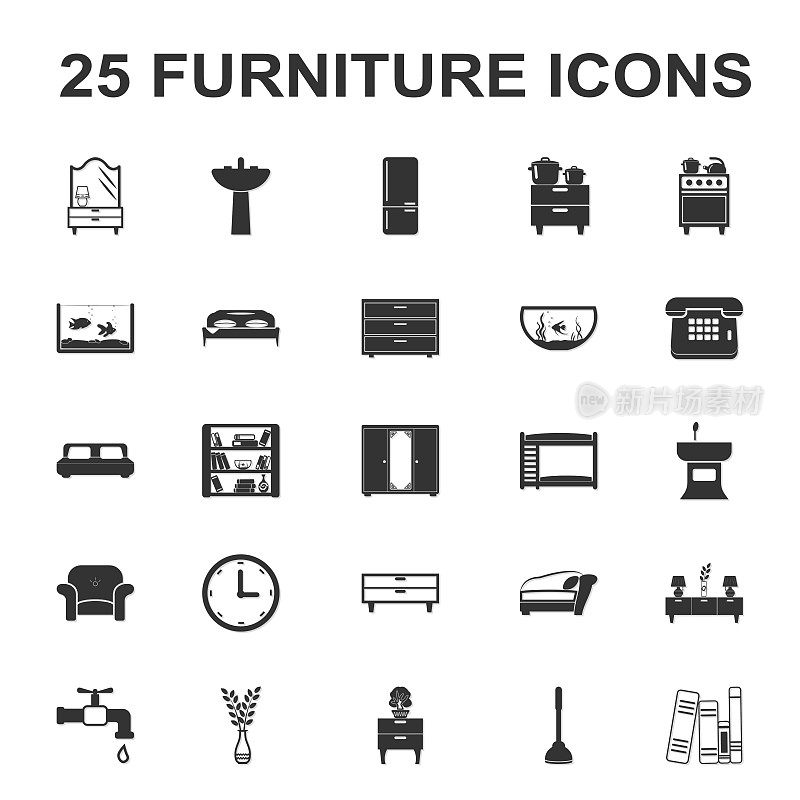 家具，室内25黑色简单图标设置为网页