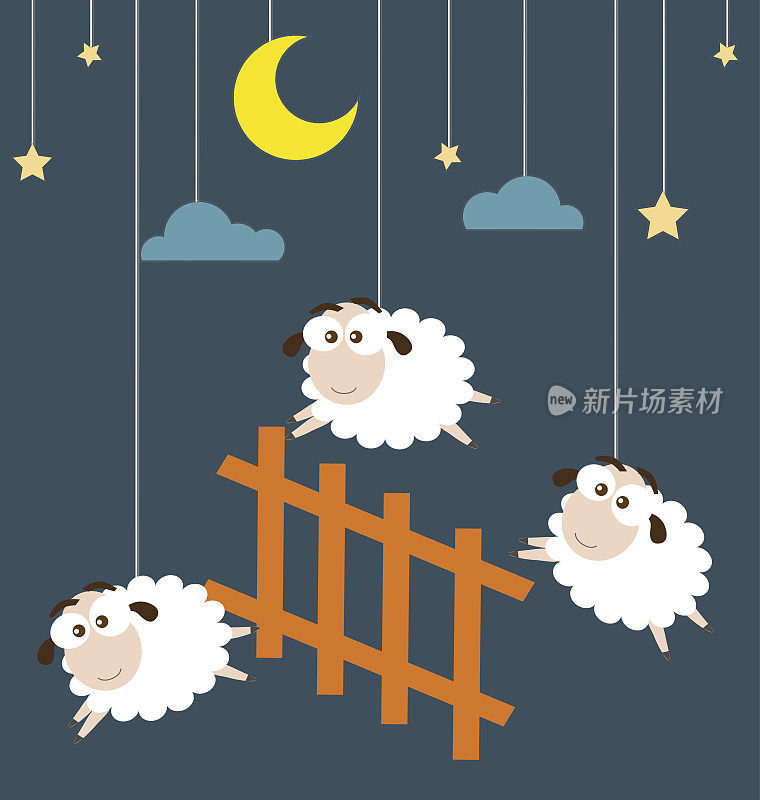 羊和围栏上挂着的绳索带夜景