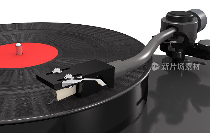 唱片转盘黑胶与留声机记录，宏(3d插图)。