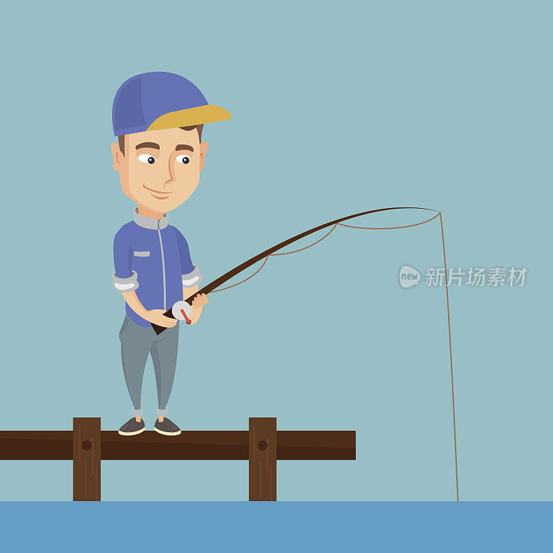 人钓鱼在码头矢量插图