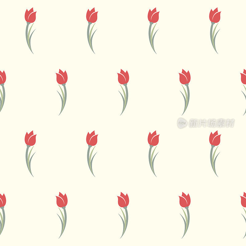 郁金香无缝模式。可爱的红色郁金香花。