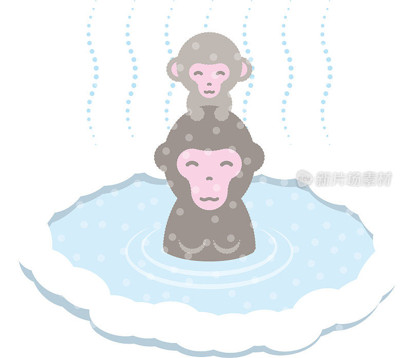 亲子猴进入温泉
