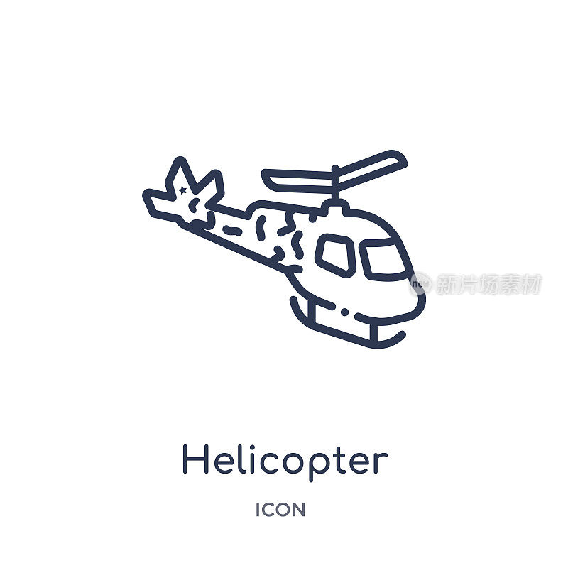 线性直升机图标从军队和战争大纲收集。白色背景上的细线直升机矢量隔离。直升机潮流插画