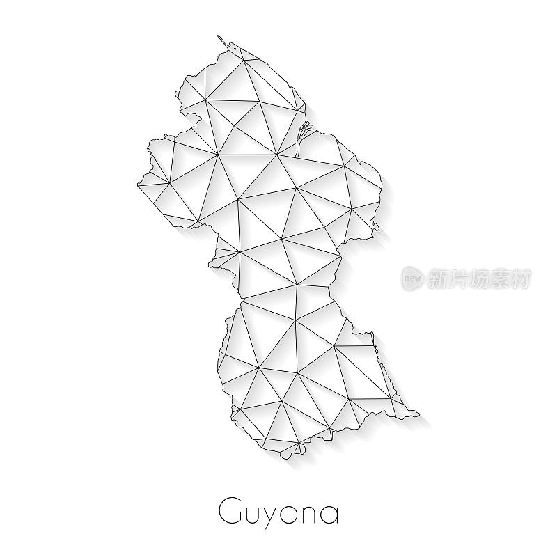 圭亚那地图连接-网络网格上的白色背景