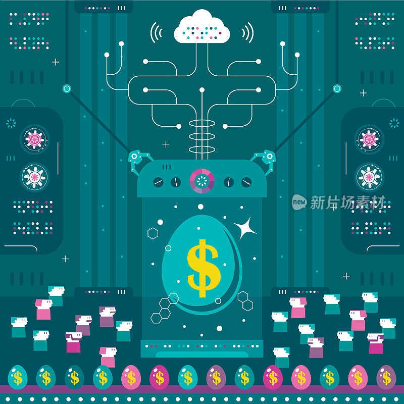 一群商业人士在实验室、金融技术和云计算中创造(孵化)了一个巨大的美元符号蛋