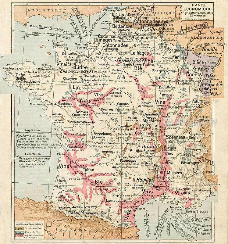 法国农业、工业和商业地图1887年